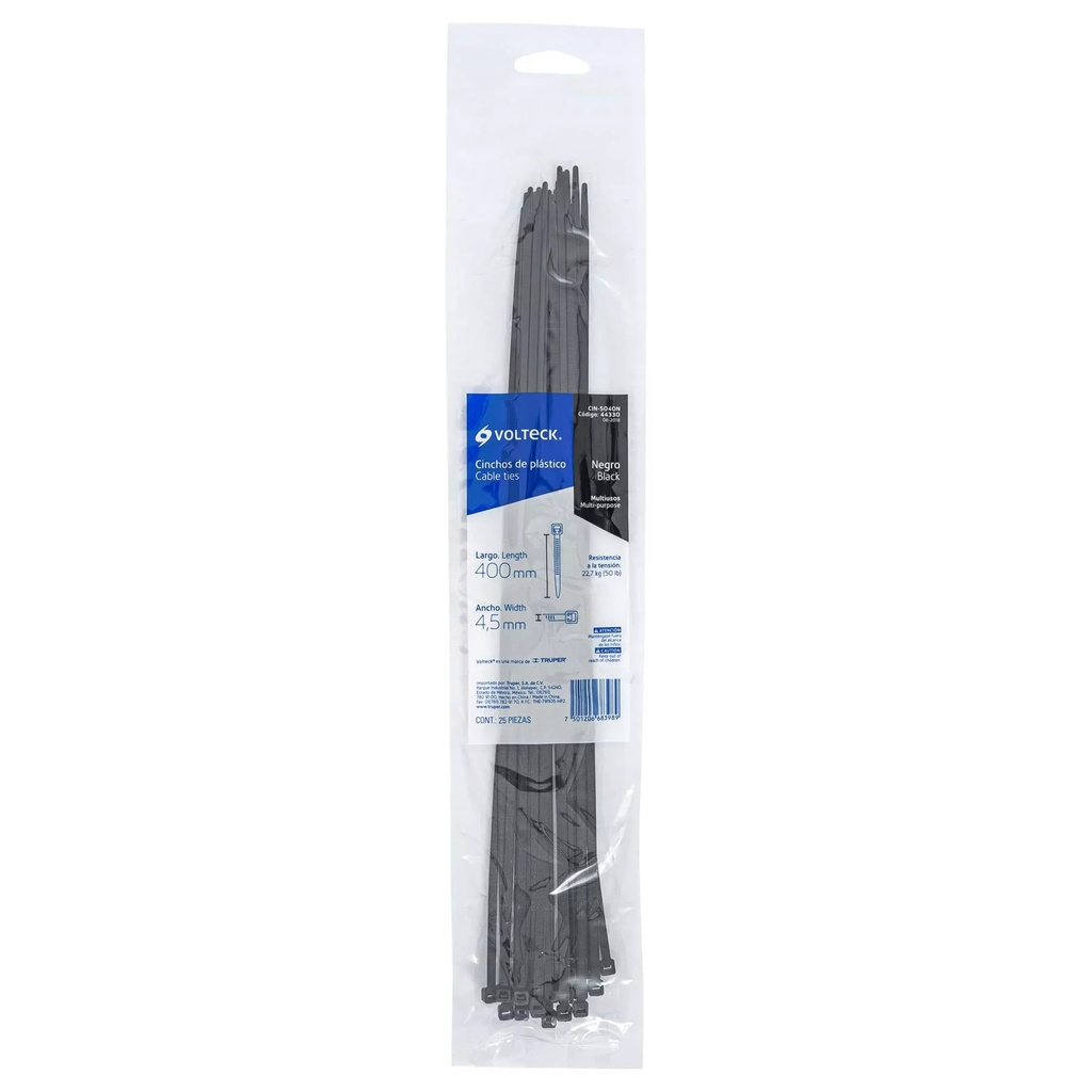 [44330] ABRAZADERA CINTROS PLASTICOS 50LB 400-4.5MM NEGROS 25PZ