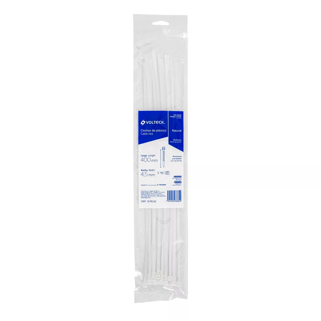 [44310] ABRAZADERAS CINCHOS PLASTICOS 50 LB 400-5MM NATURALES 25 PZ