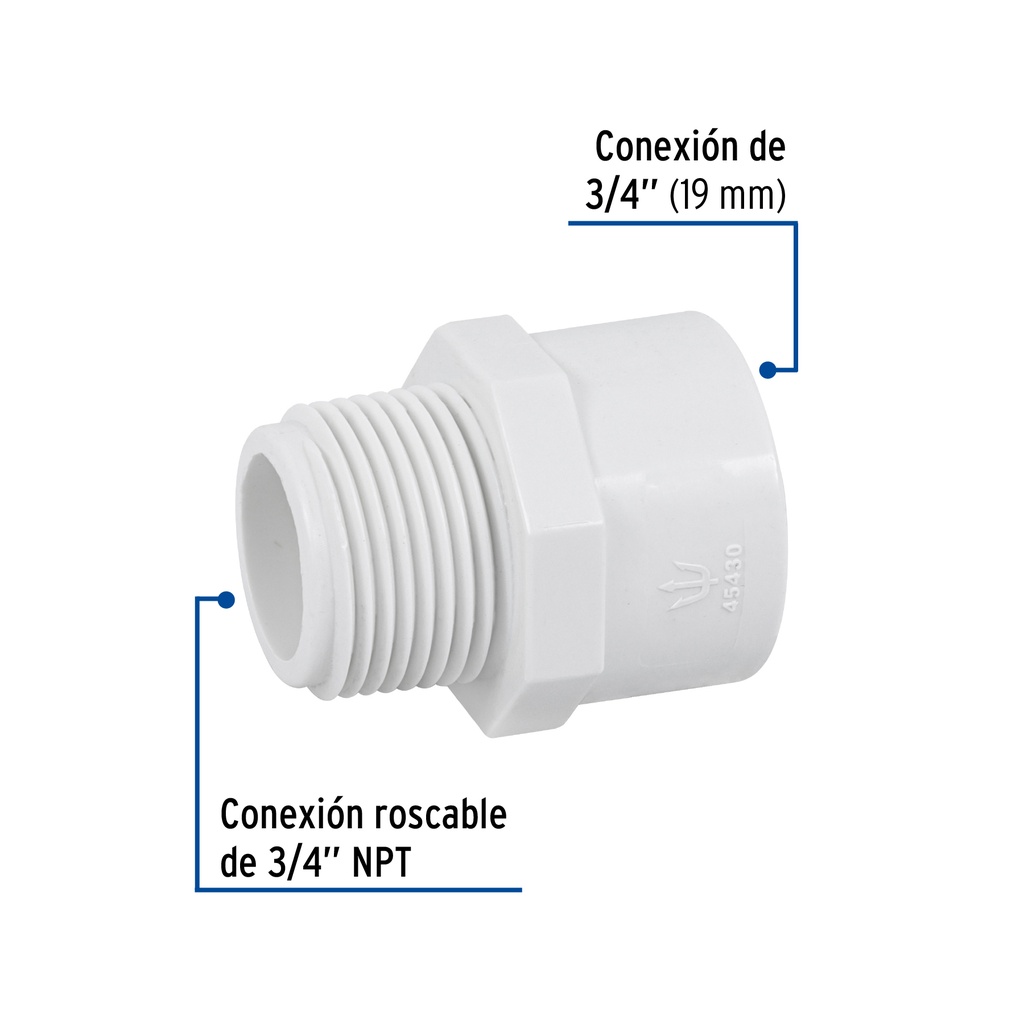 [45430] ADAPTADOR MACHO DE PVC DE 3/4 PLG. FOSET