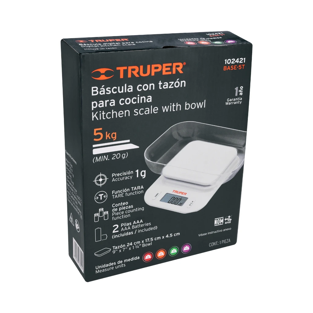 [103116] BALANZA VACULA PARA COCINA PLATO DE ACERO INOXIDABLE 5 KG TRUPER