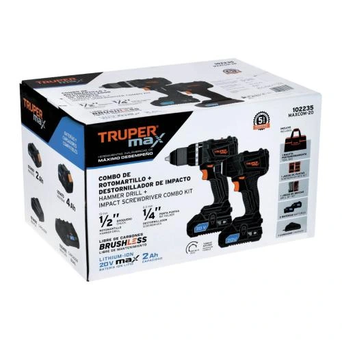 [102235] BARRENO ROTOMARTILLO Y DESTORNILLADOR INALAMBRICO 20V SIN CARBONES TRUPER