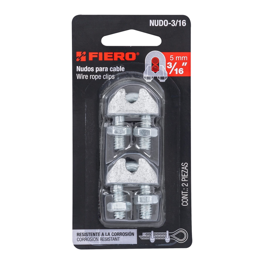 [44083] BLÍSTER CON 2 NUDOS PERROS DE HIERRO PARA CABLE DE 3/16 PLG.