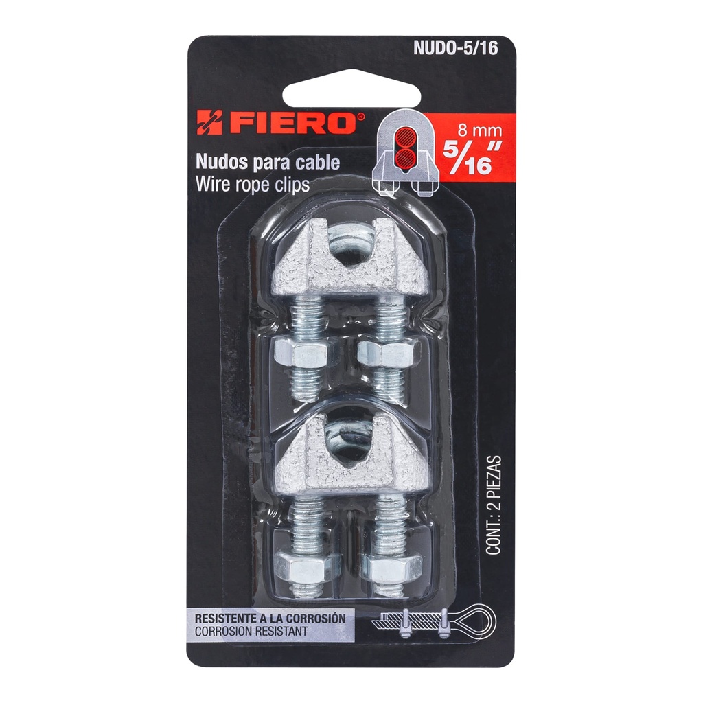 [44085] BLÍSTER CON 2 NUDOS PERROS DE HIERRO PARA CABLE DE 5/16 PLG.