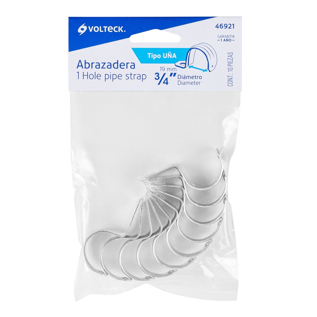 [46921] BOLSA CON 10 ABRAZADERAS 3/4 PLG. TIPO UÑA PARA TUBO VOLTECK