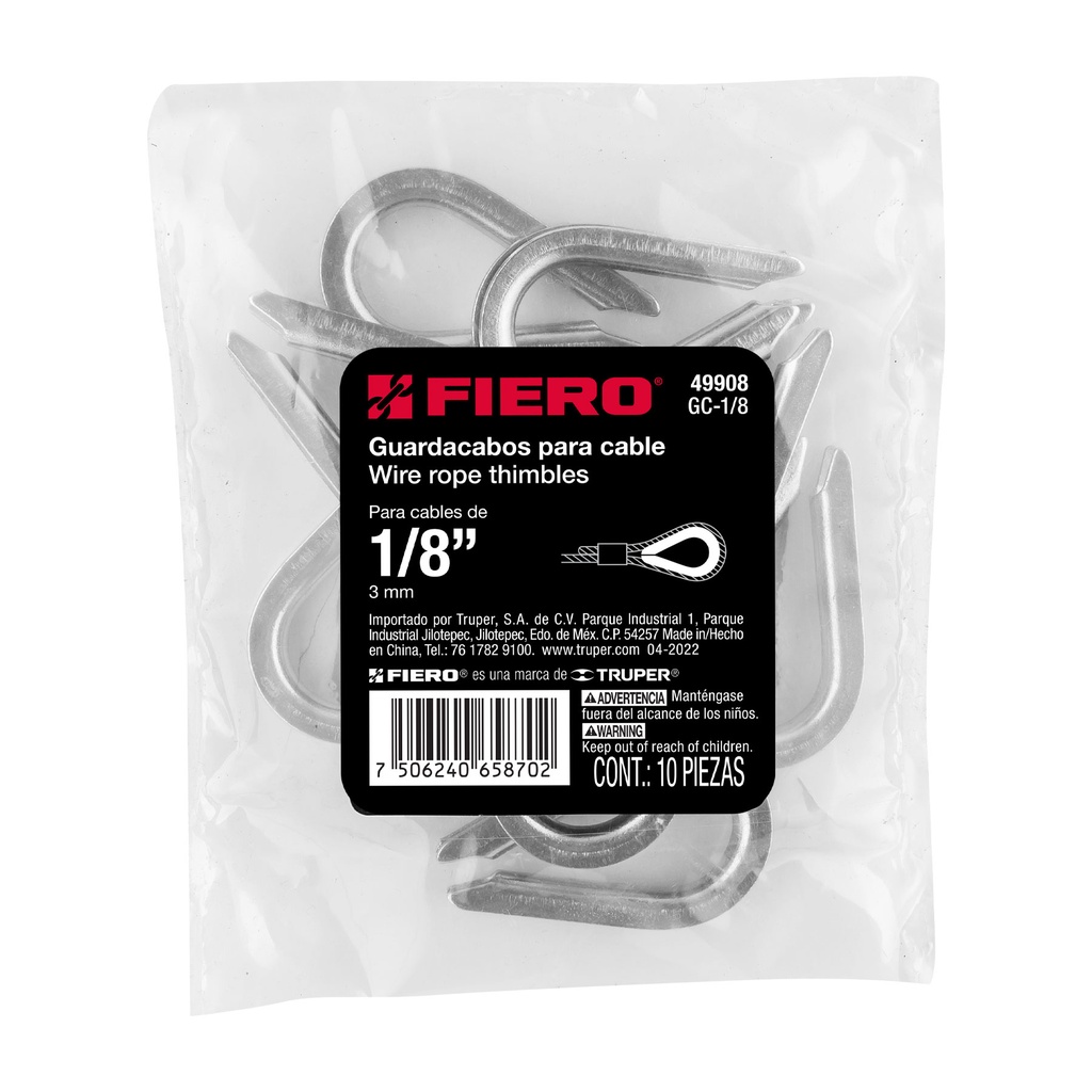 [49908] BOLSA CON 10 GUARDACABOS PARA CABLE DE ACERO DE 1/8 PLG. FIERO