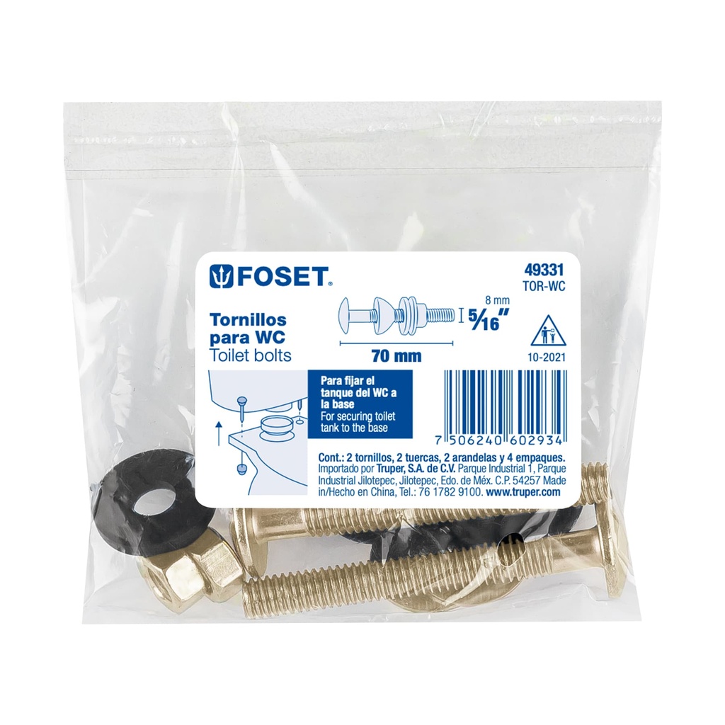 [49331] BOLSA CON 2 TORNILLOS 5/16 PLG. X 70 MM PARA TANQUE DE WC A BASE