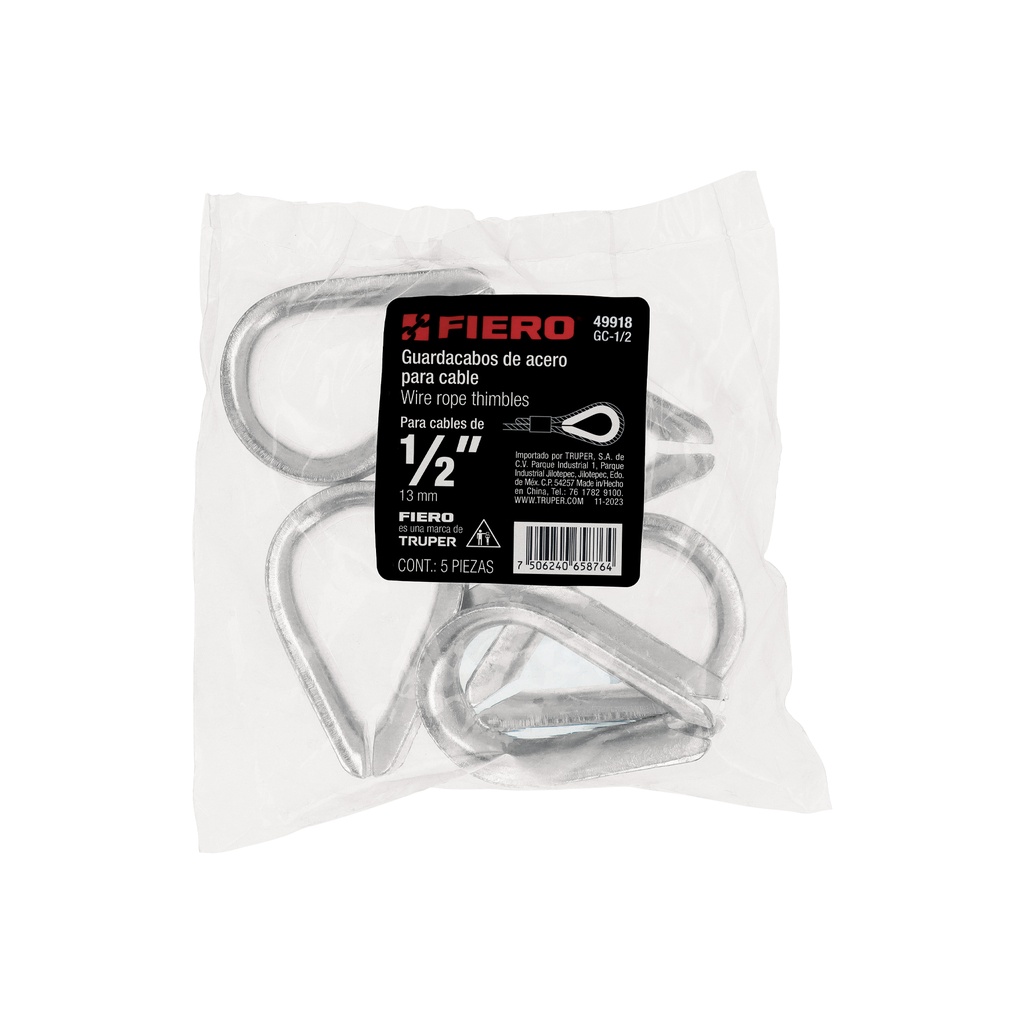 [49918] BOLSA CON 5 GUARDACABOS PARA CABLE DE ACERO DE 1/2 PLG. FIERO