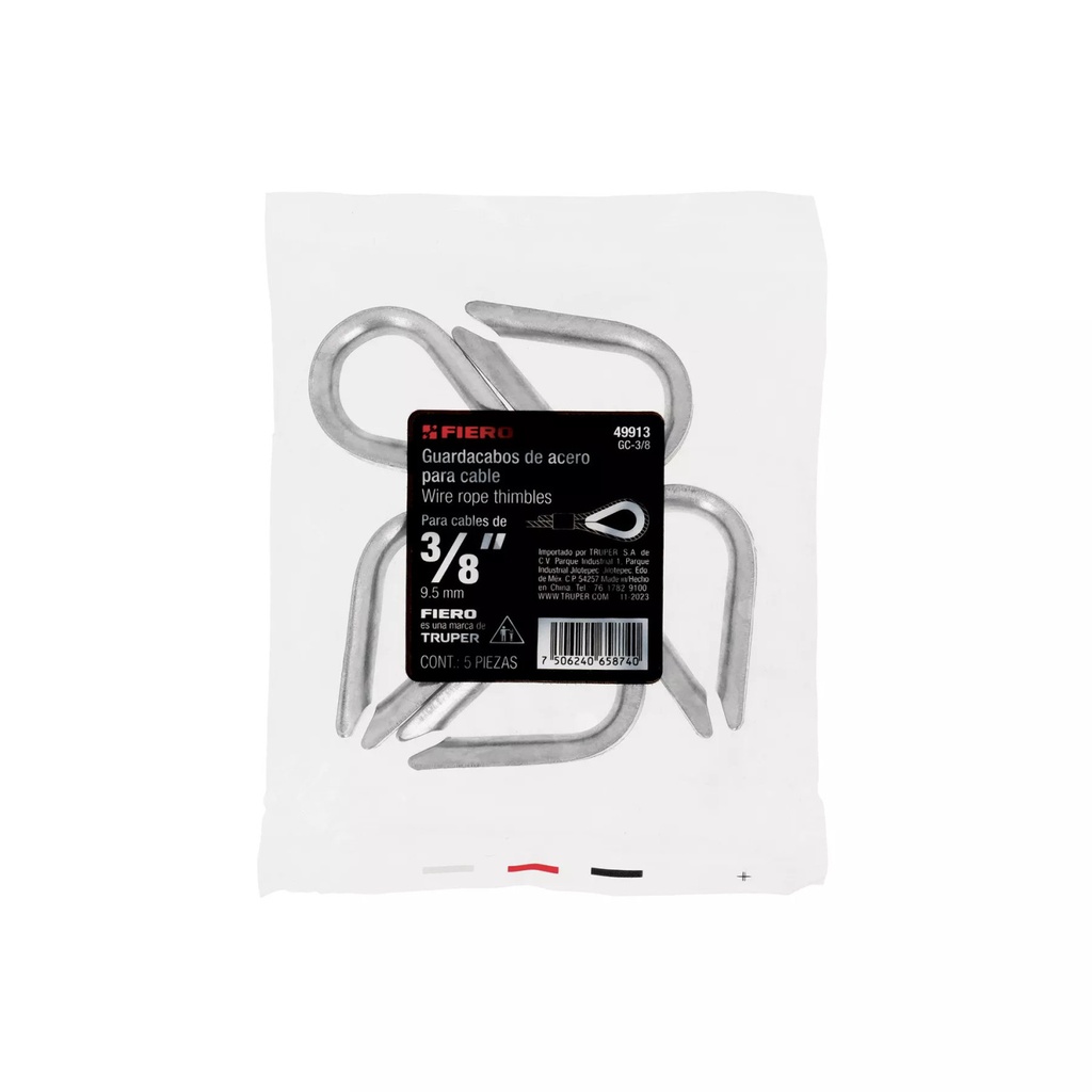 [49913] BOLSA CON 5 GUARDACABOS PARA CABLE DE ACERO DE 3/8 PLG. FIERO