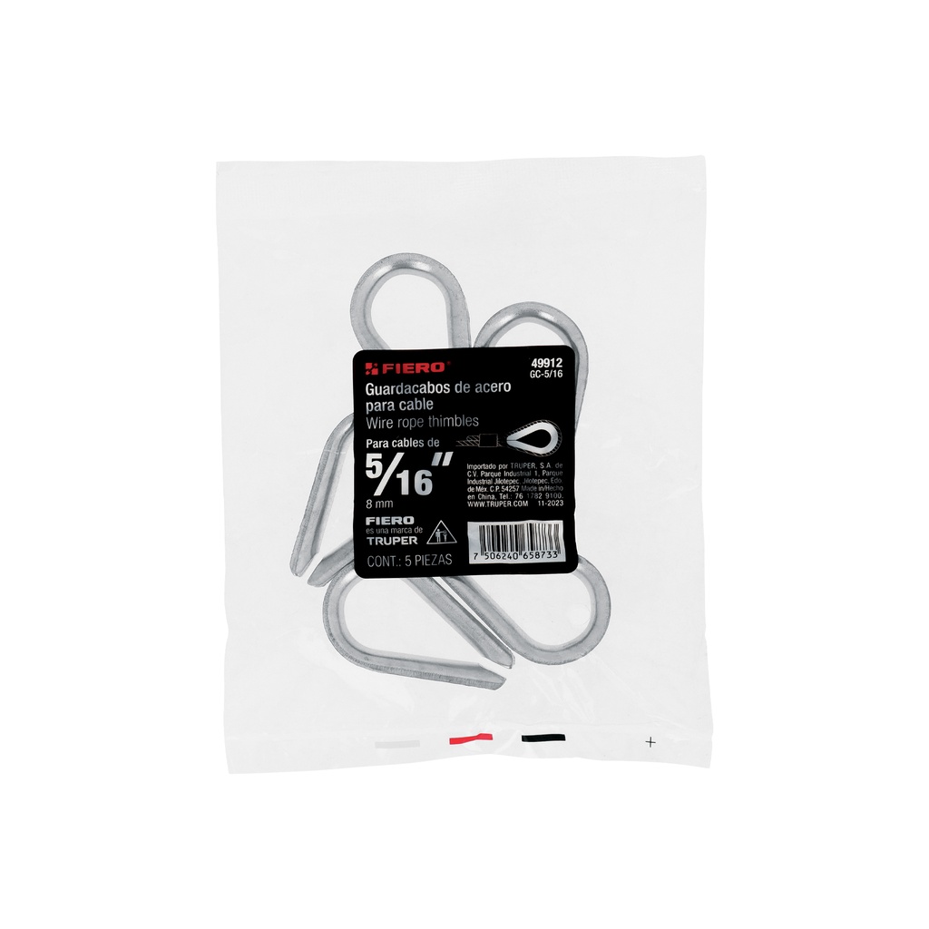 [49912] BOLSA CON 5 GUARDACABOS PARA CABLE DE ACERO DE 5/16 PLG. FIERO
