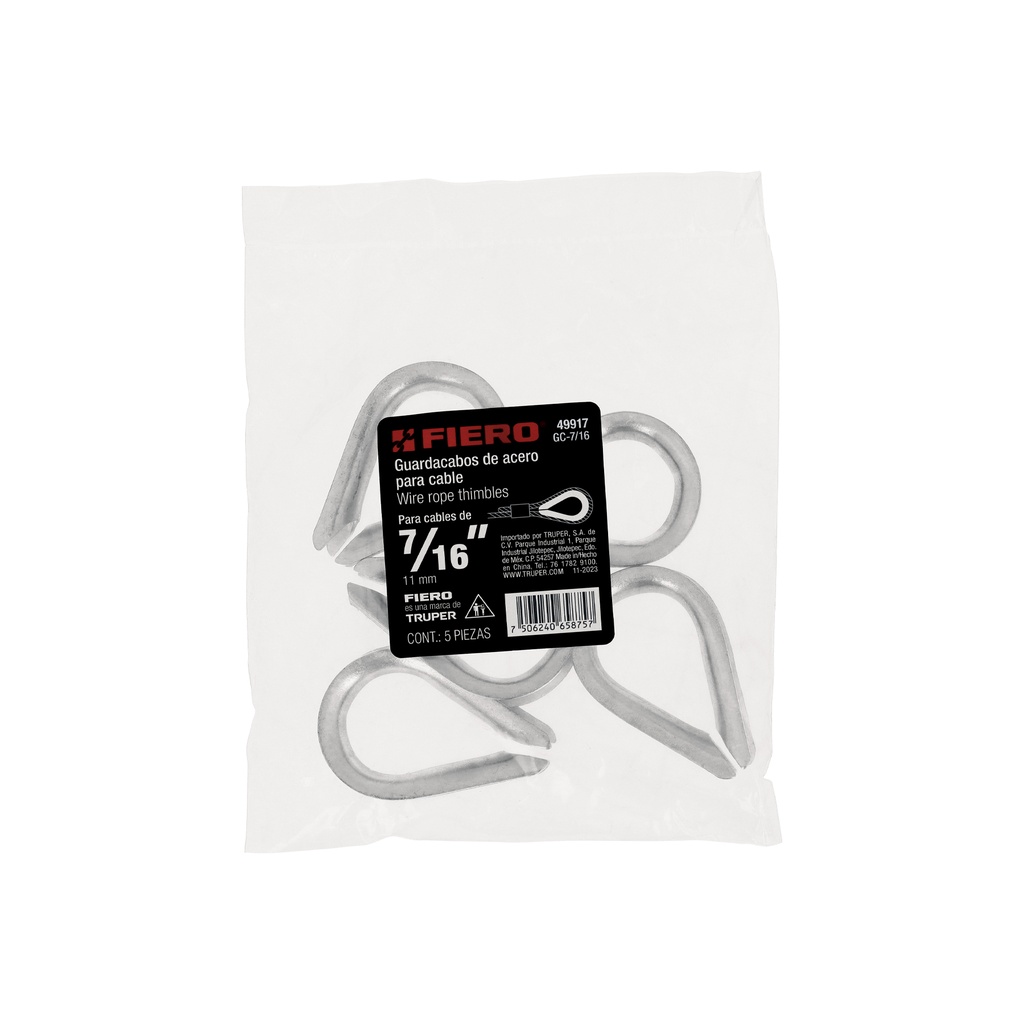 [49917] BOLSA CON 5 GUARDACABOS PARA CABLE DE ACERO DE 7/16 PLG. FIERO