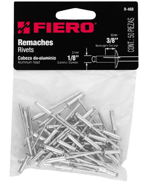 [44522] BOLSA CON 50 REMACHES 1/8 PLG. X 3/8 PLG. DE ALUMINIO ALA 1/4