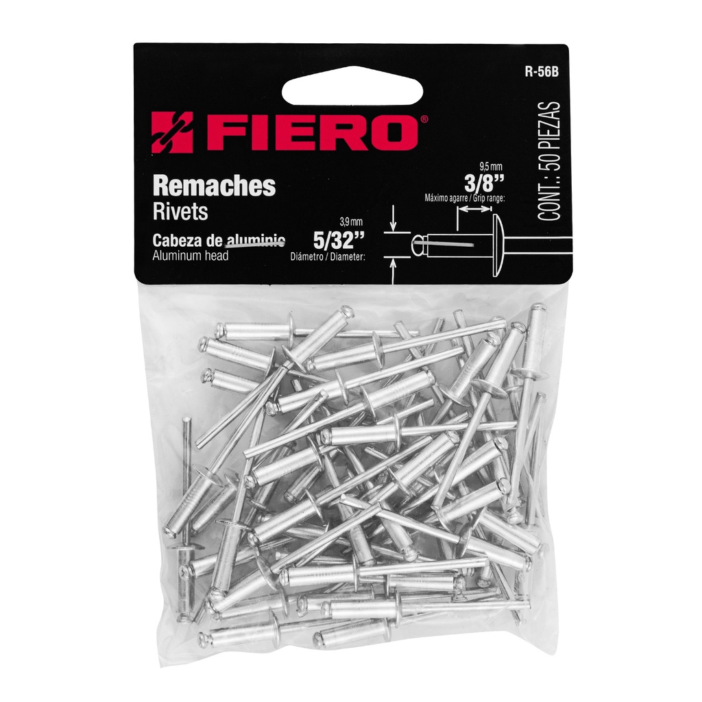 [44526] BOLSA CON 50 REMACHES 5/32 PLG. X 3/8 PLG. DE ALUMINIO ALA 5/16 PLG.