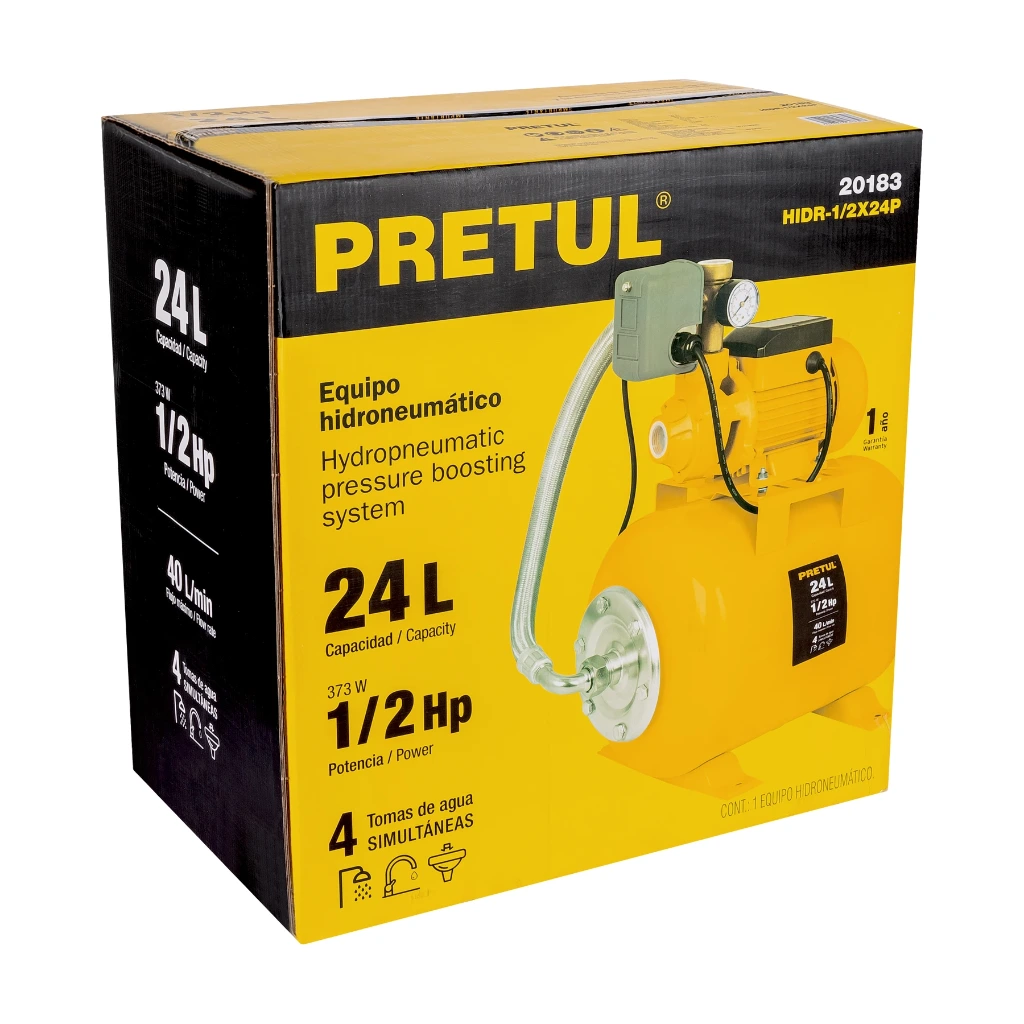 [20183] BOMBA HIDRONEUMÁTICA DE 1/2 HP- 24 LITROS- PRETUL