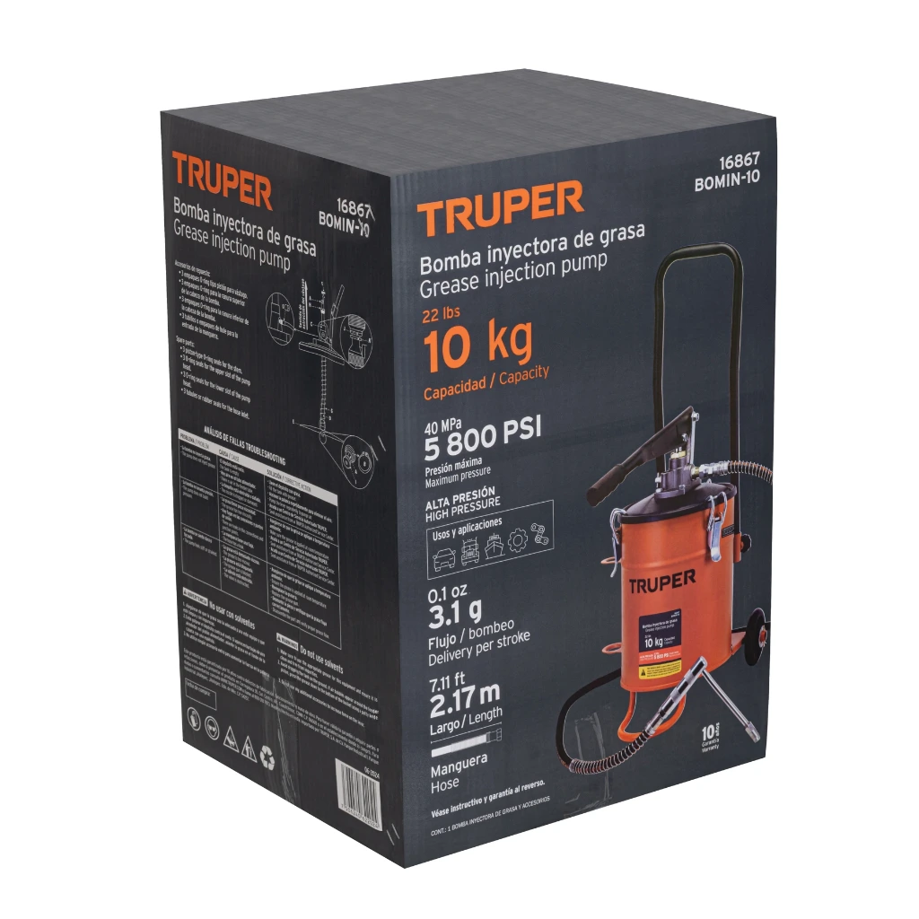 [16867] BOMBA INYECTORA DE GRASA NEUMATICA 10 KG 22LIB TRUPER