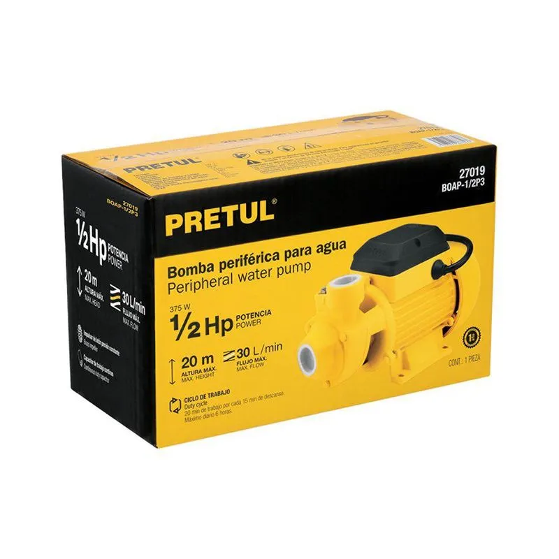 [27019] BOMBA PERIFERICA PARA AGUA DE 1/2 HP- PRETUL