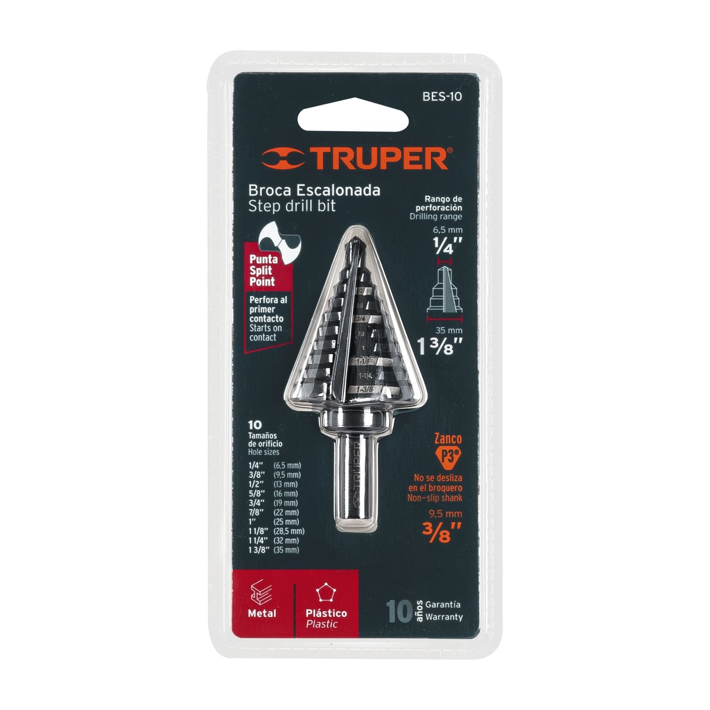 [12126] BROCA ESCALONADA OXIDO NEGRO 10 ESCALONES 1/4A3/8 TRUPER