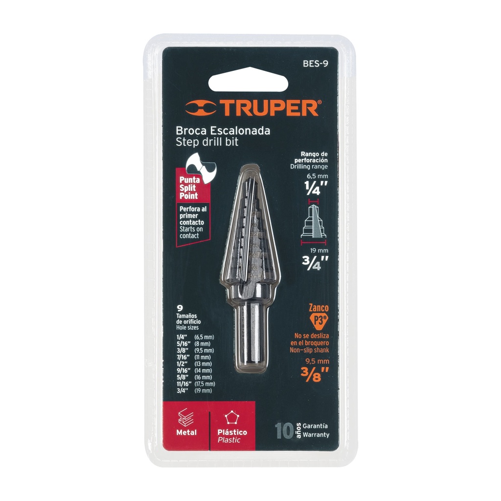 [12123] BROCA ESCALONADA OXIDO NEGRO 9 ESCALONES 1/4 A3/4 TRUPER