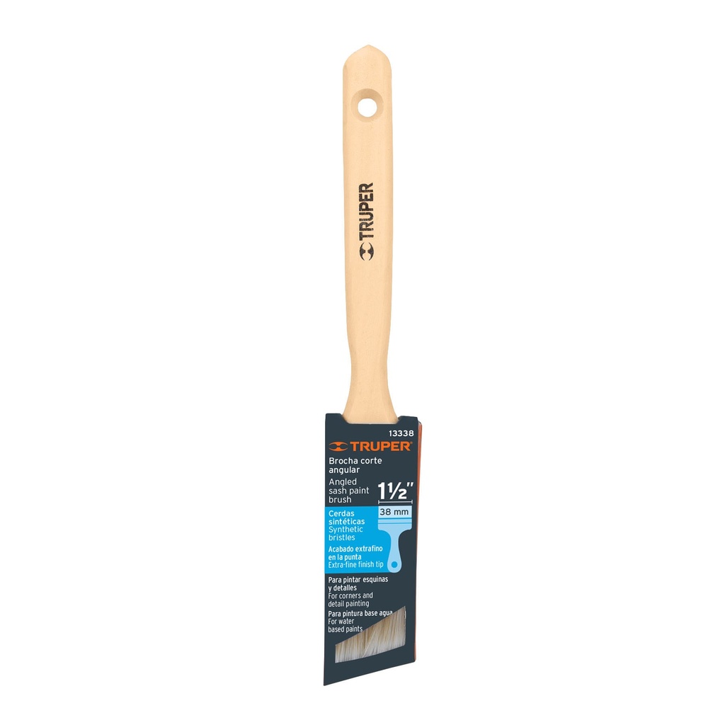 [13338] BROCHA CERDAS SINTÉTICAS 1 1/2 PLG. CORTE ANGULAR MANGO MADERA