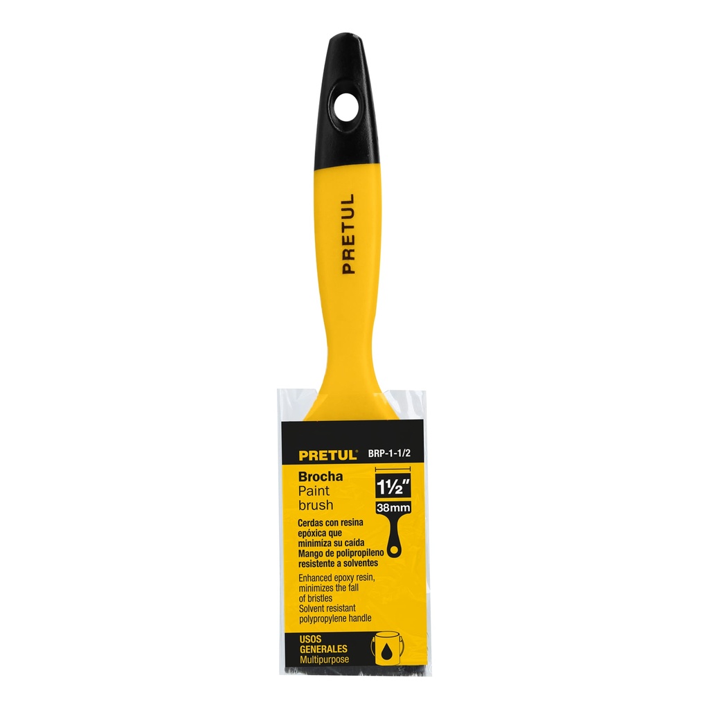 [21525] BROCHA USO GENERAL DE 1 1/2 PLG. CON MANGO DE PLÁSTICO PRETUL