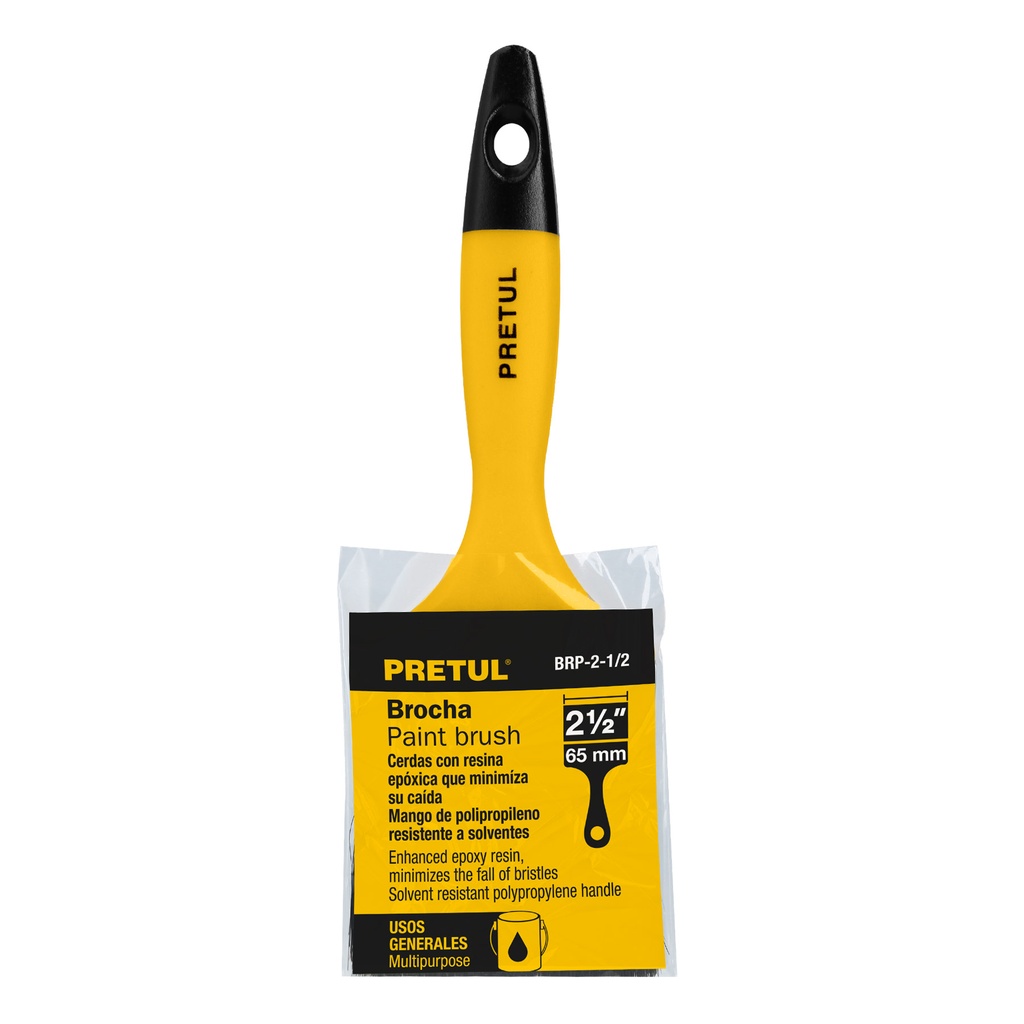 [21527] BROCHA USO GENERAL DE 2 1/2 PLG. CON MANGO DE PLÁSTICO PRETUL