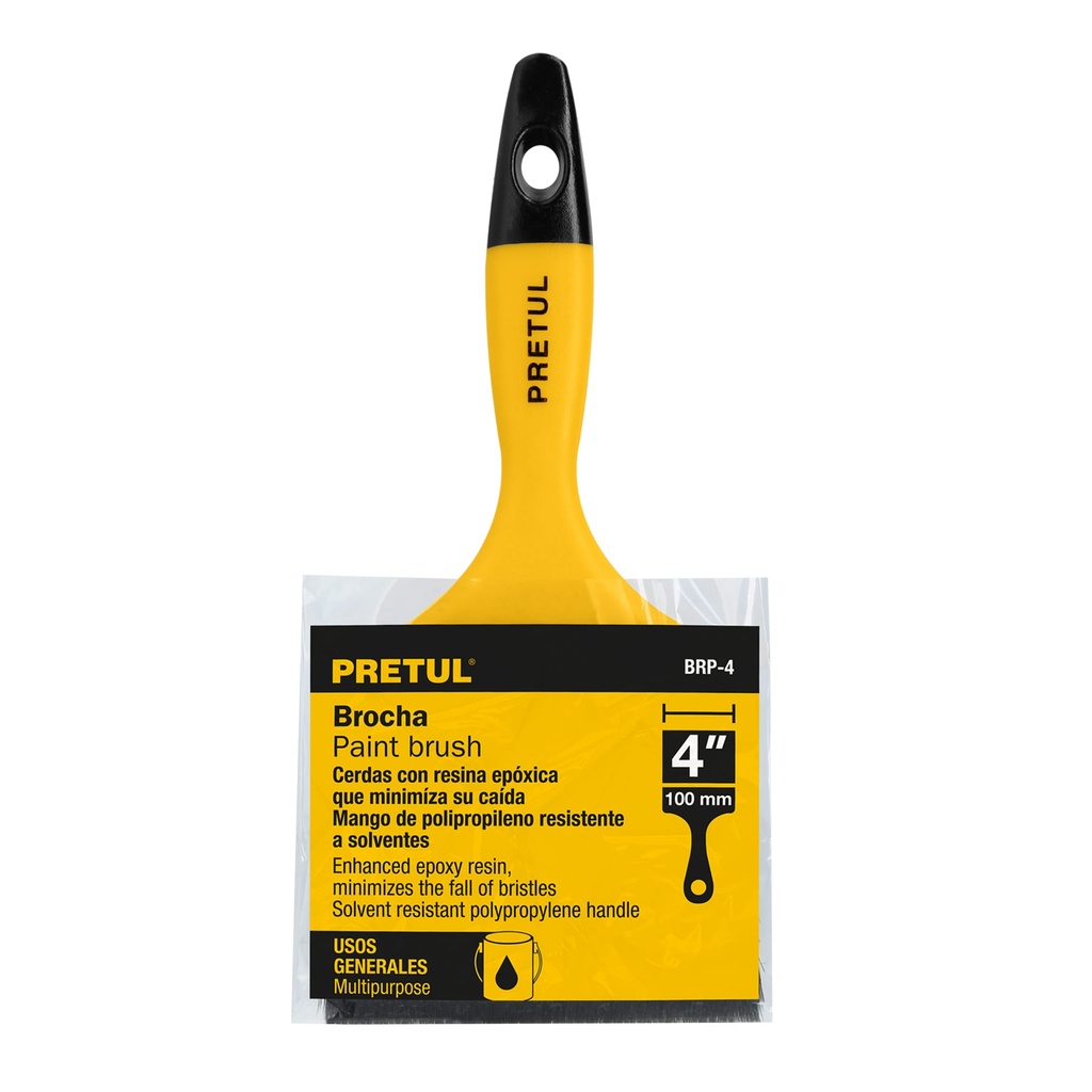 [21529] BROCHA USO GENERAL DE 4 PLG. CON MANGO DE PLÁSTICO PRETUL
