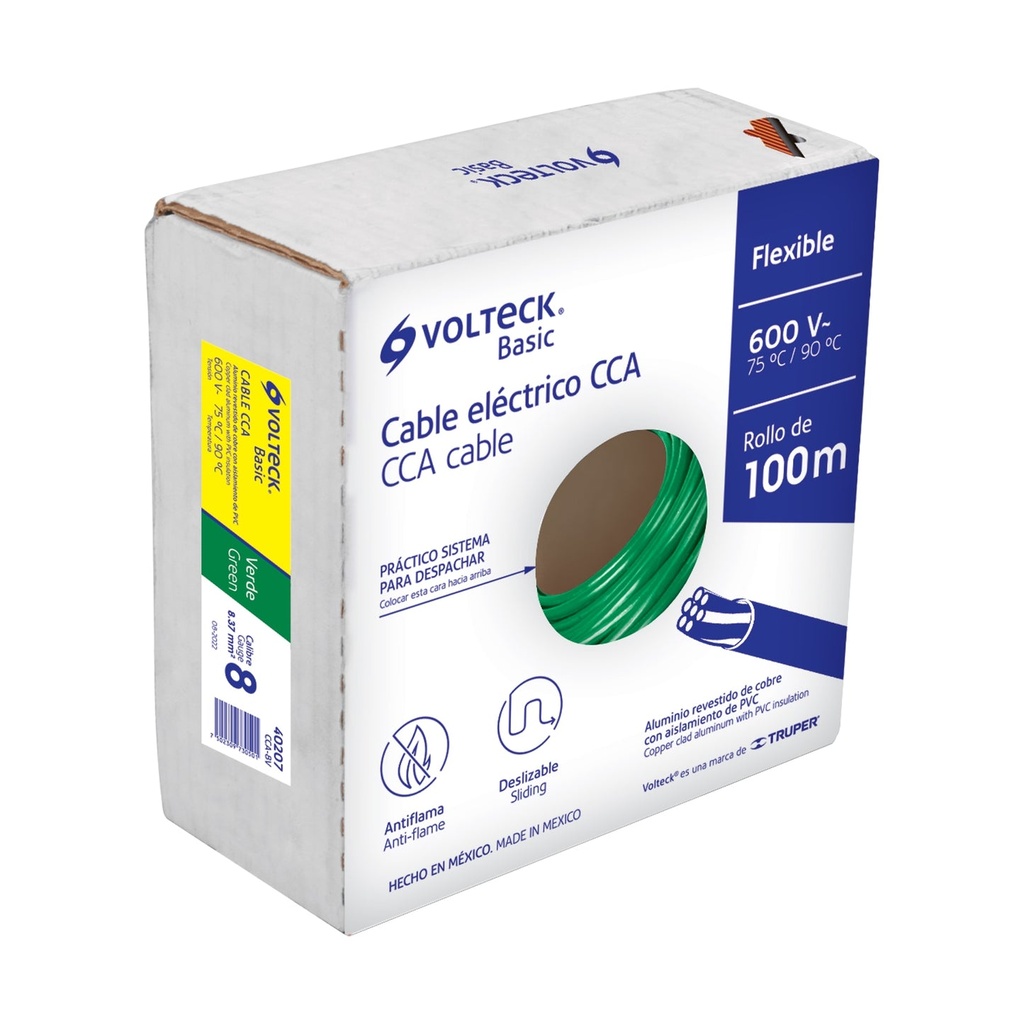 [40207] CABLE ELECTRICO 8 100 METROS ROLLO THW BASIC VERDE METRO