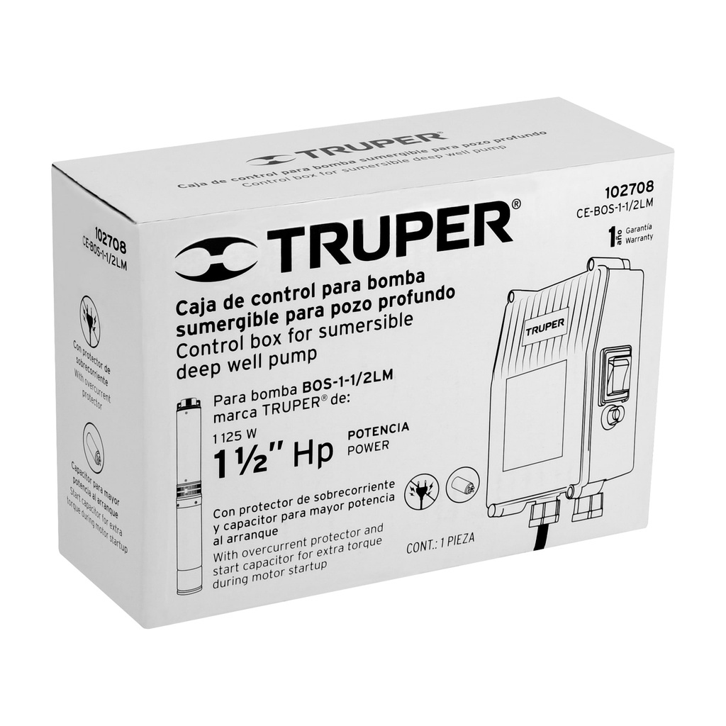 [102708] CAJA CONTROL ELECTRICO P/BOMBA TIPO BALA 1 1/2 TRUPER