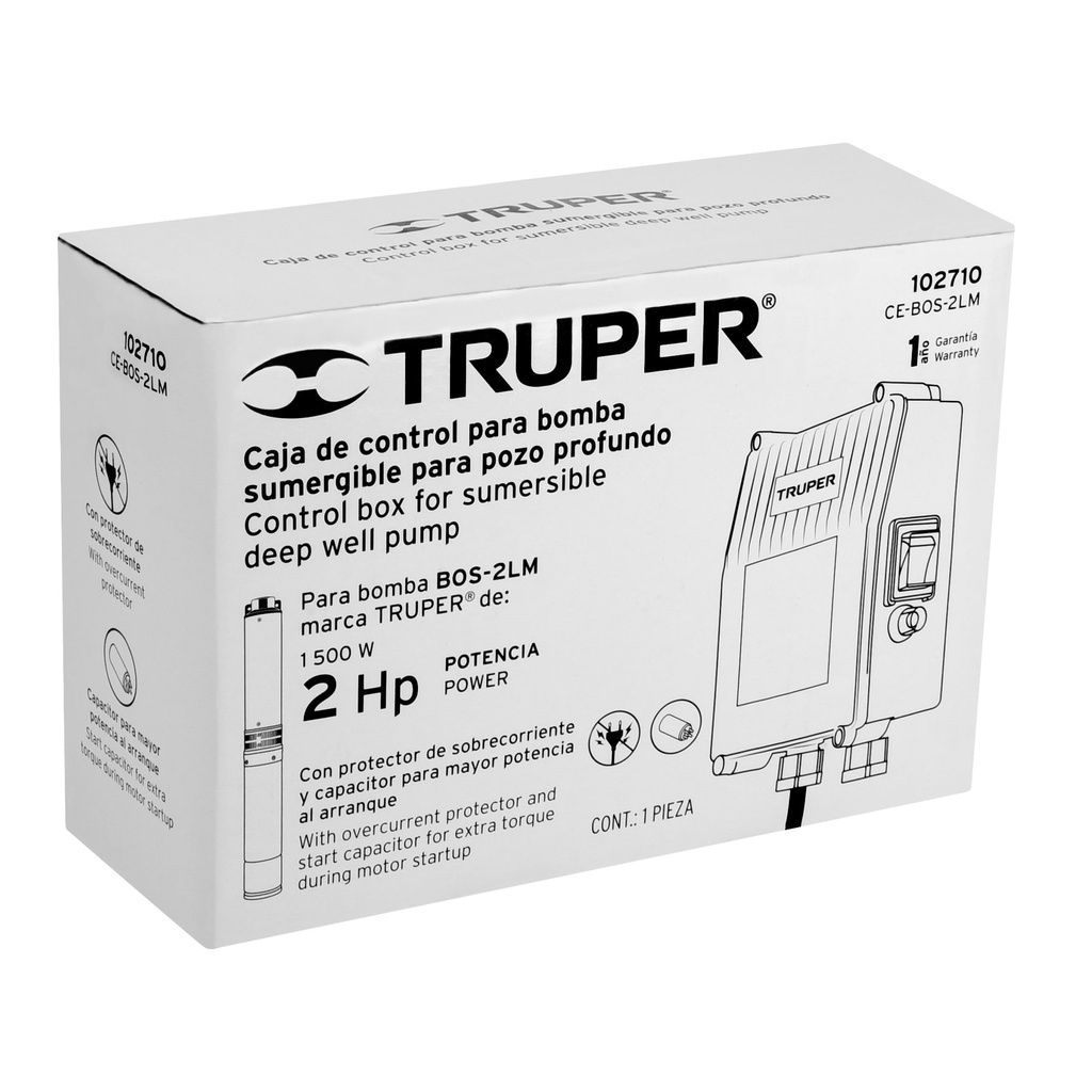 [102710] CAJA CONTROL ELECTRICO PARA BOMBA TIPO BALA 2HP TRUPER