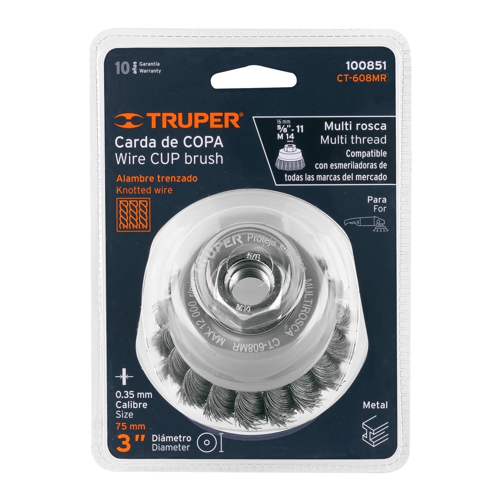 [100851] CARDA COPA 3 PLG. ALAMBRE TRENZADO FINO MULTI ROSCA TRUPER