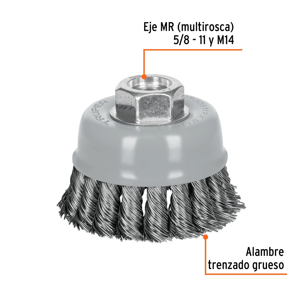 [100854] CARDA COPA 3 PLG. ALAMBRE TRENZADO GRUESO MULTI ROSCA TRUPER