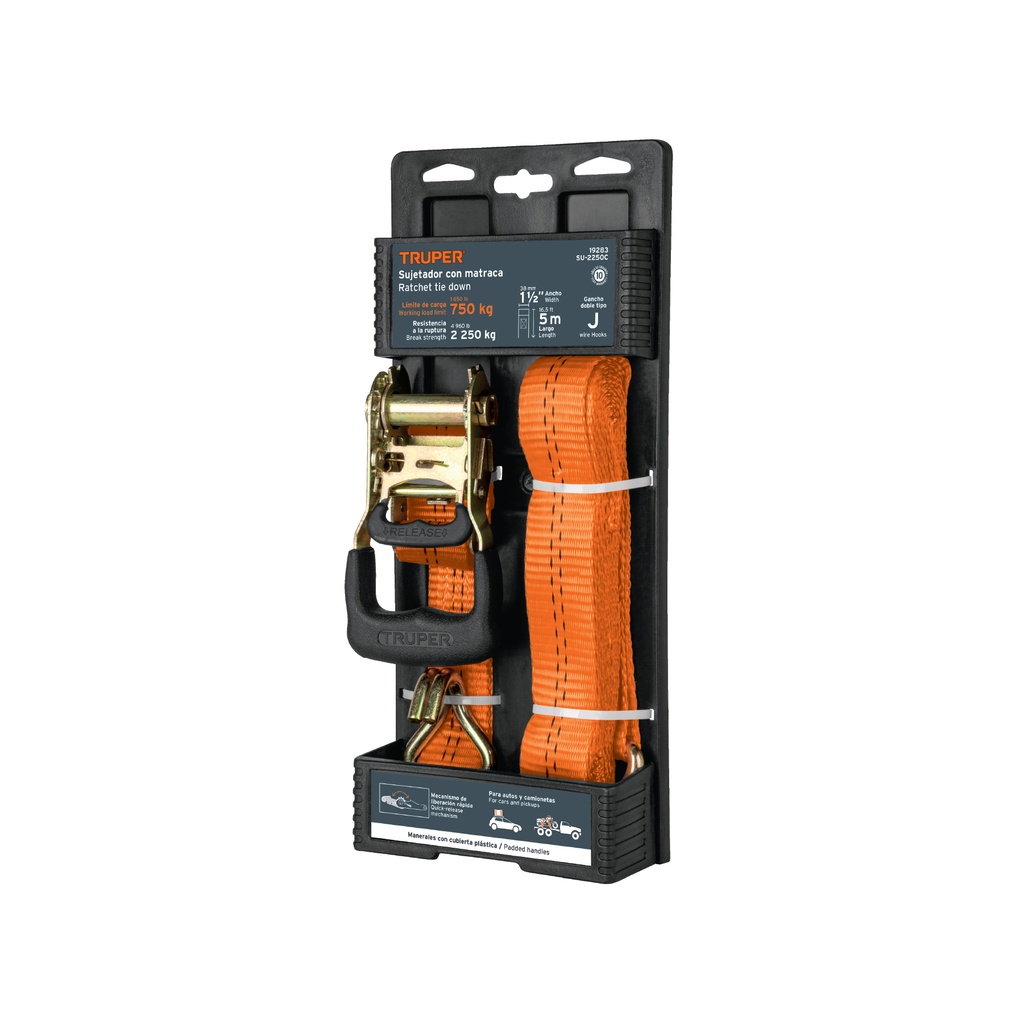[19283] CINCHO TENZOR CARGA 1 PZ 2250KGS 5 MT MATRACA TRUPER