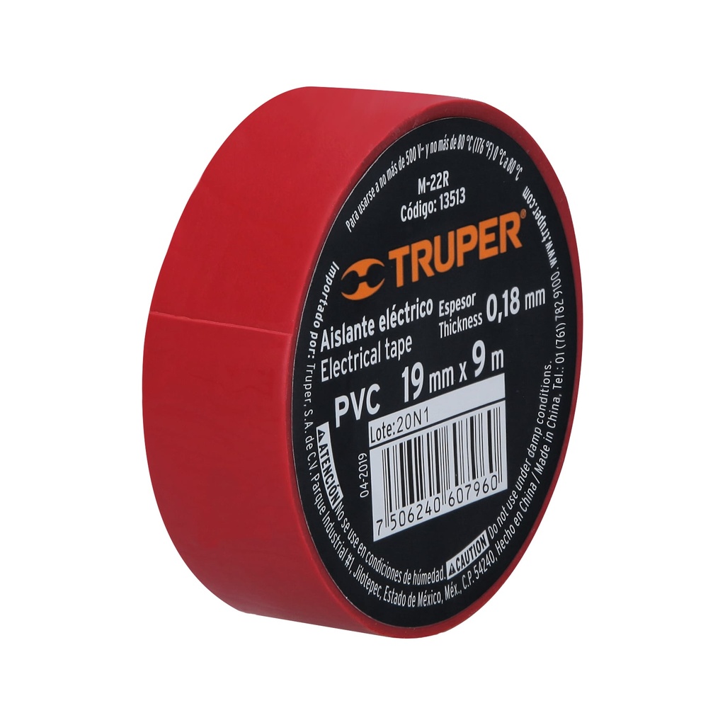 [13513] CINTA DE AISLAR DE 9 M X 19 MM, ROJA, TRUPER