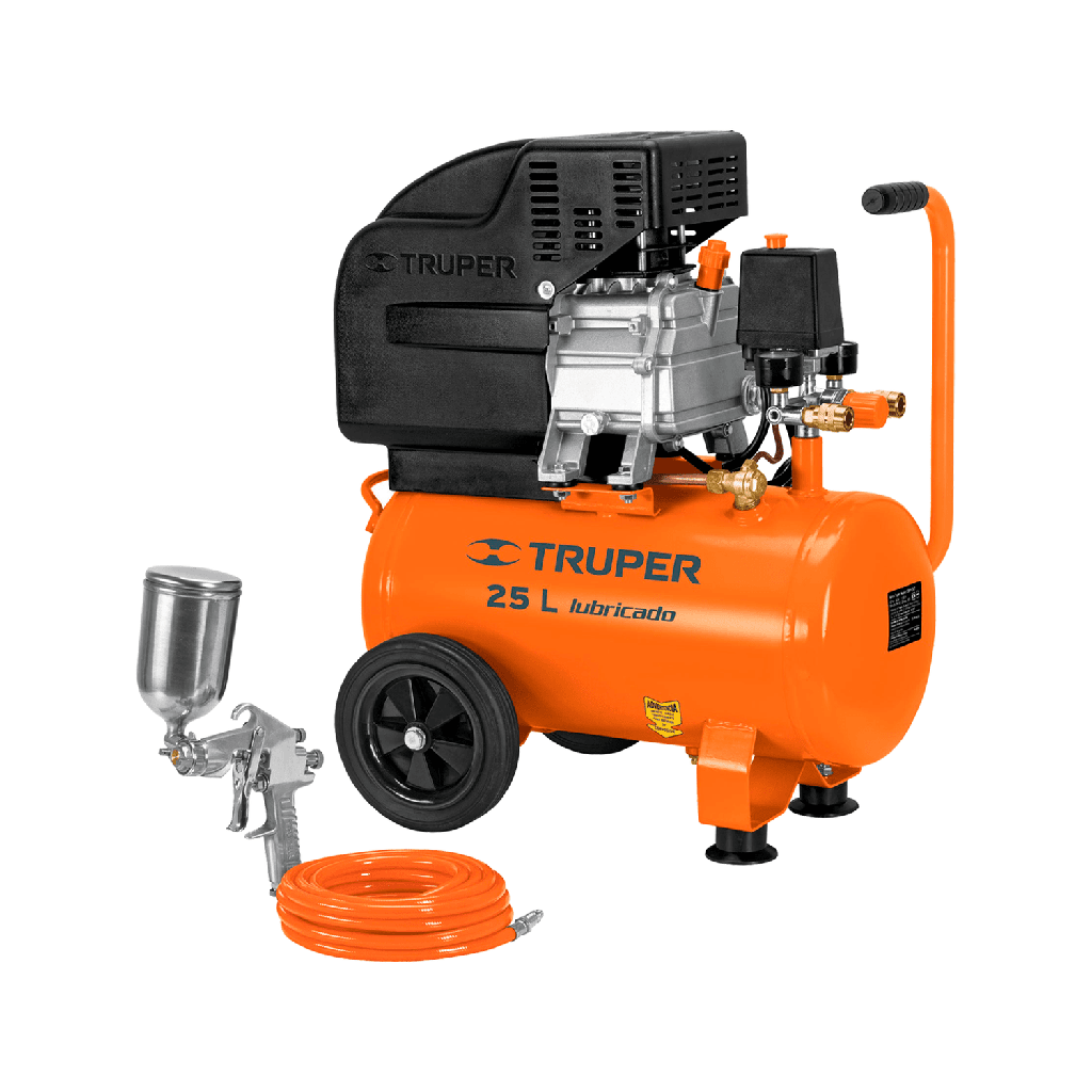 [100300] COMBO DE COMPRESOR DE AIRE LUBRICADO 25 LTS- MANGUERA Y PISTOLA