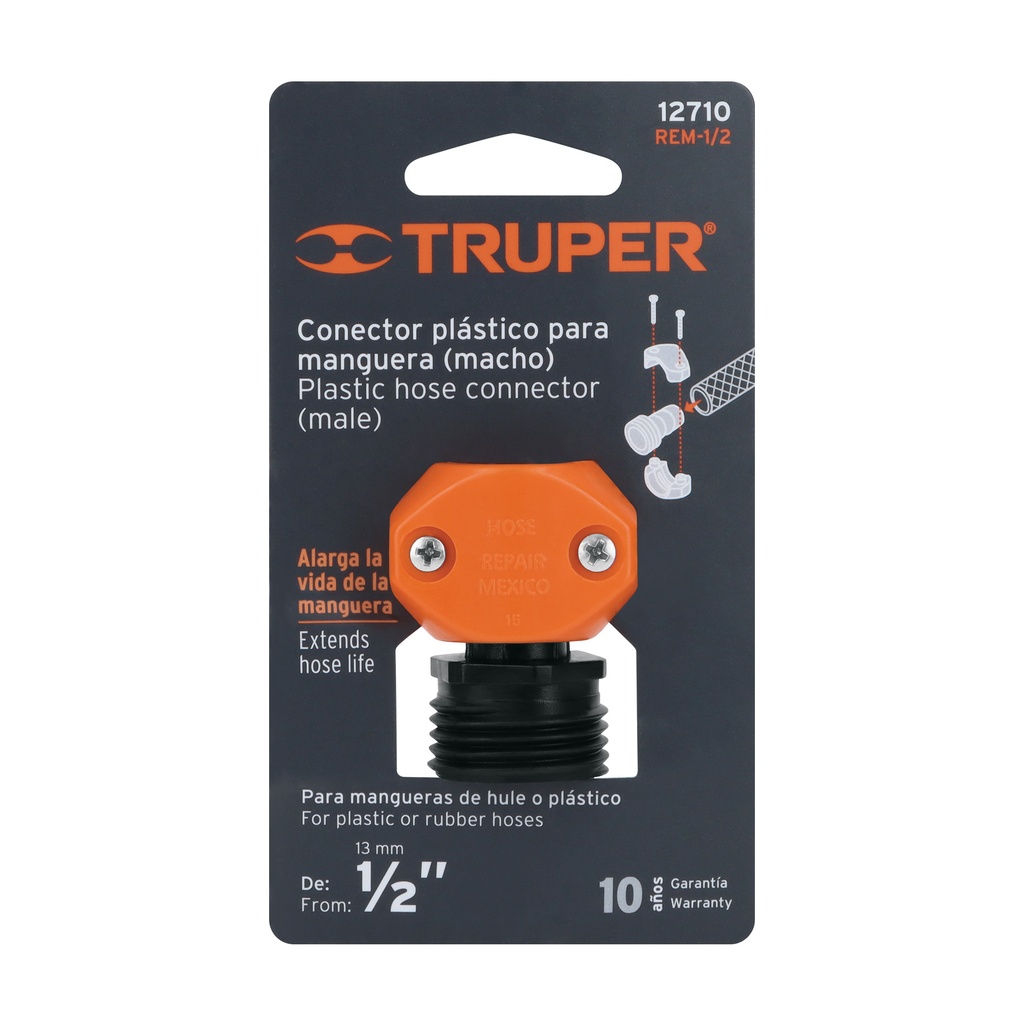 [12710] CONECTOR 1/2 MACHO ABS PARA MANGUERA TRUPER