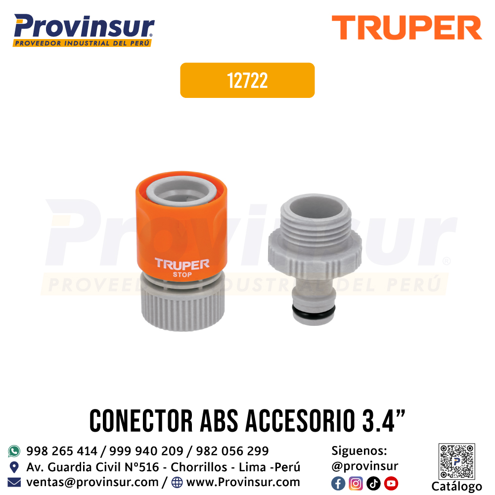 [12722] CONECTOR 3/4 PLG RAPIDO ABS