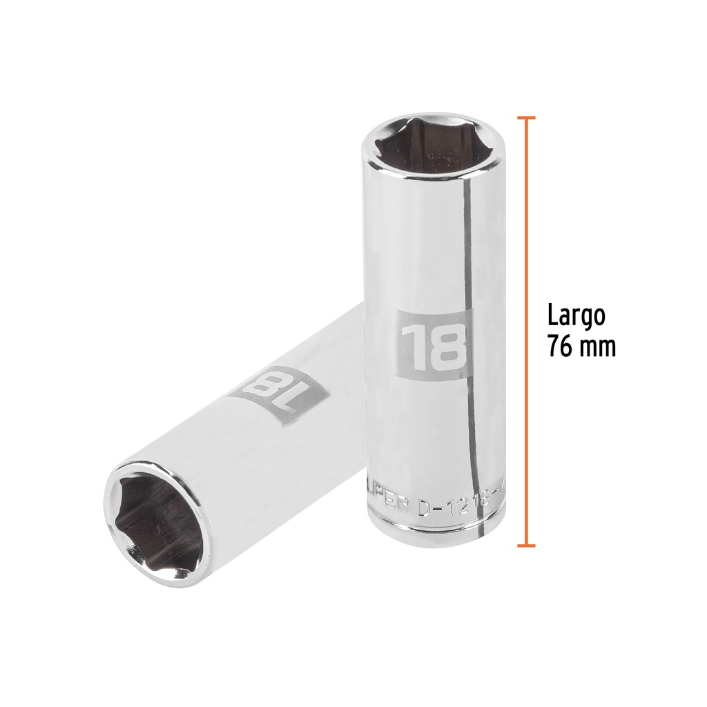 [13358] DADO LARGO DE 18 MM 6 PUNTAS CUADRO 1/2 PLG. TRUPER