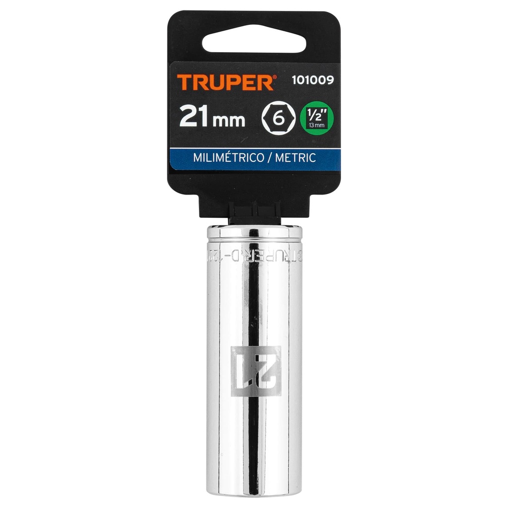 [101009] DADO LARGO DE 21 MM, 6 PUNTAS, CUADRO 1/2", TRUPER