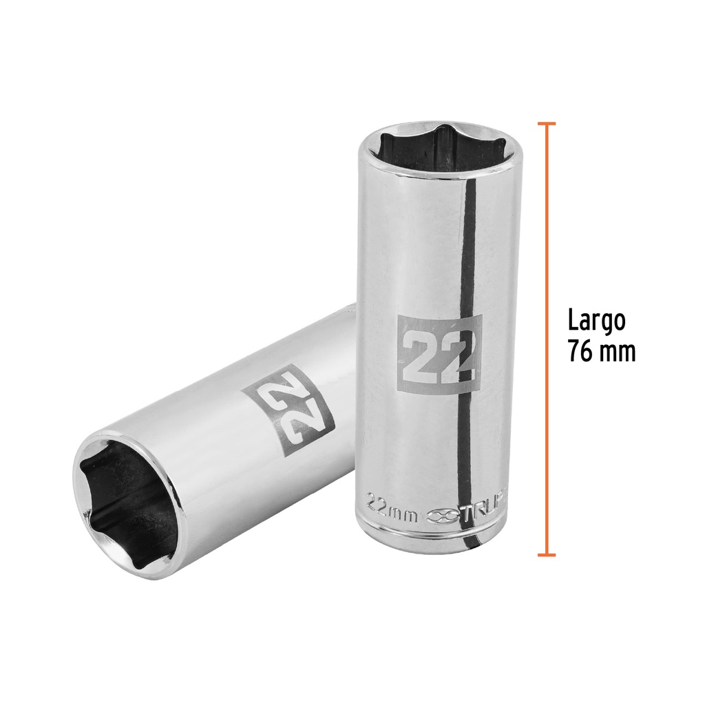 [101010] DADO LARGO DE 22 MM, 6 PUNTAS, CUADRO 1/2", TRUPER