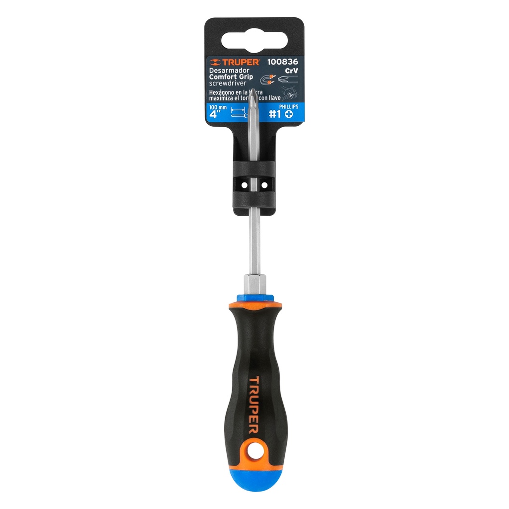 [100836] DESARMADOR DE CRUZ 3/16" X 4" MANGO COMFORT GRIP, TRUPER