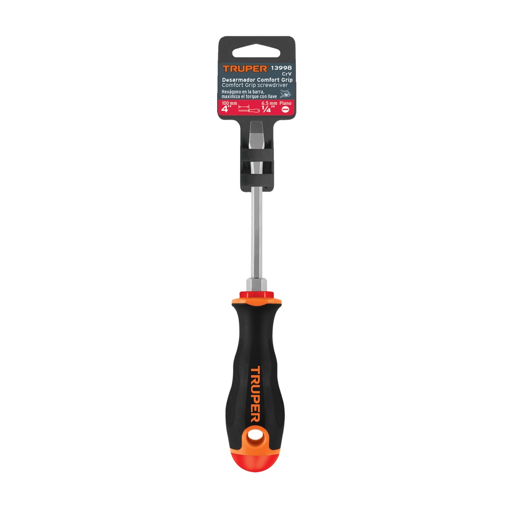 [13998] DESARMADOR PLANO 1/4 PLG. X 4 PLG. MANGO COMFORT GRIP TRUPER