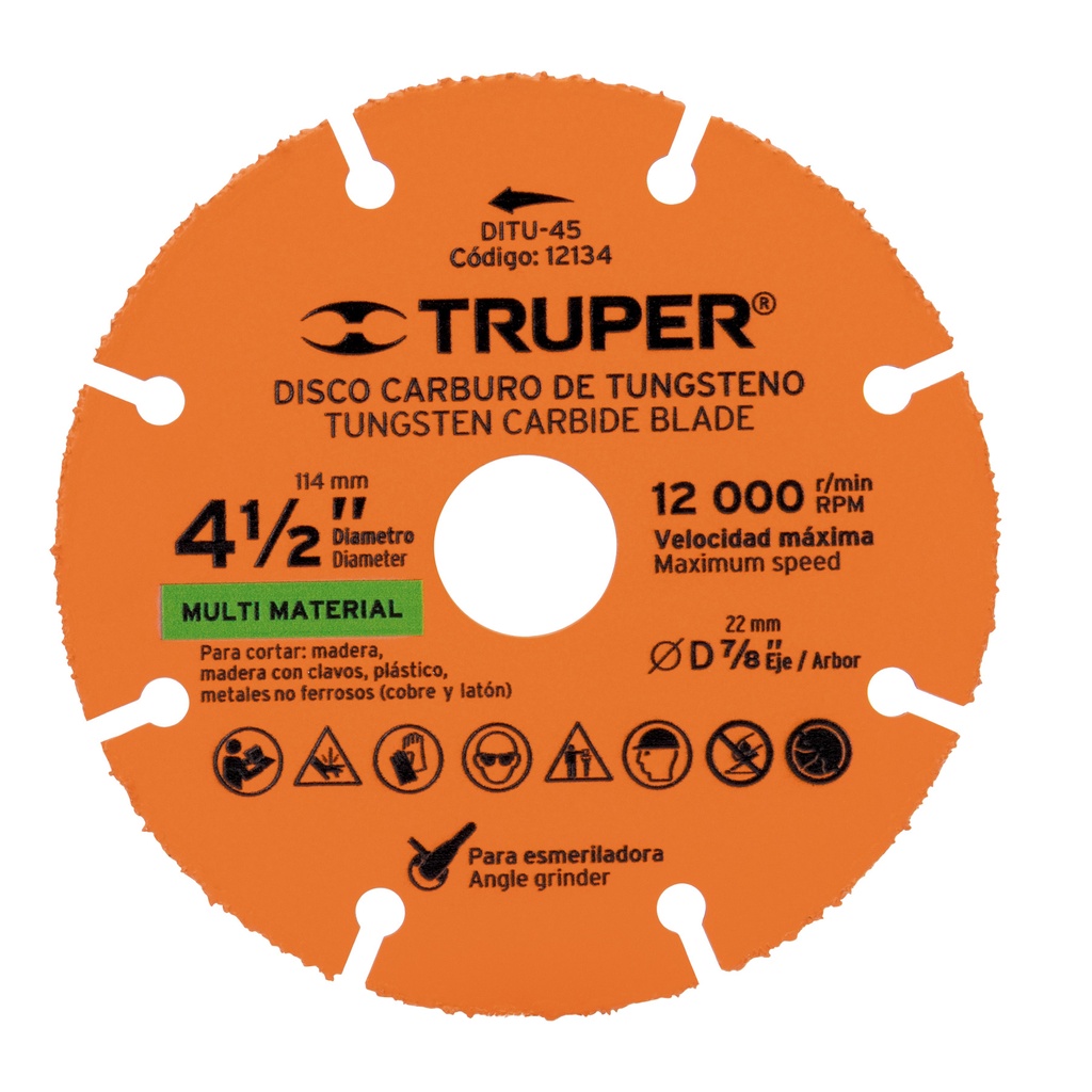 [12134] DISCO DE 4 1/2 MULTIMATERIAL DE CARBURO DE TUNGSTENO TRUPER