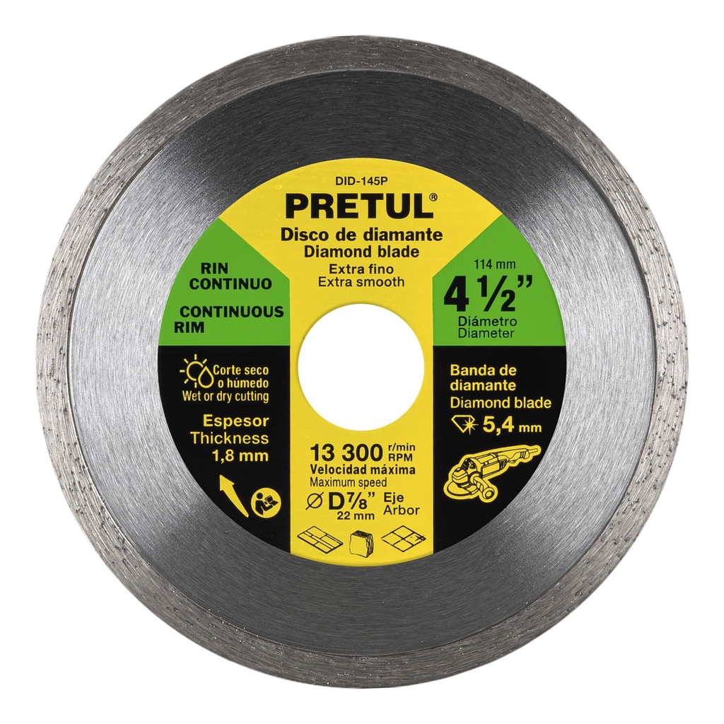 [21009] DISCO DE DIAMANTE DE 4 1/2 PLG. X 1.8 MM RIN CONTINUO PRETUL