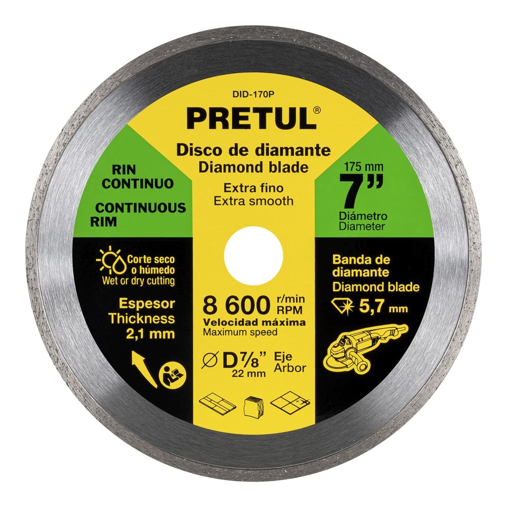 [21000] DISCO DE DIAMANTE DE 7 PLG. X 2.1 MM RIN CONTINUO PRETUL