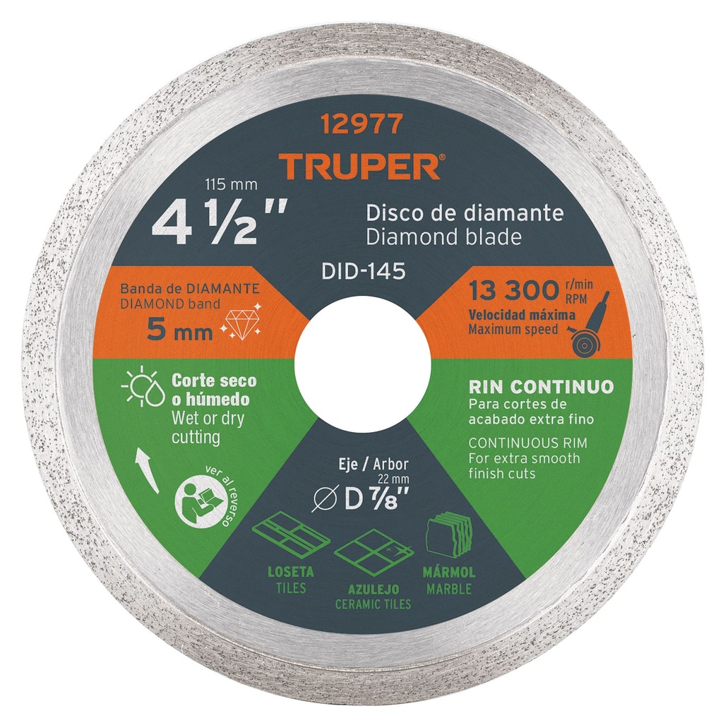 [12977] DISCO DE DIAMANTE TRUPER 4 1/2 RIN CONTINUO