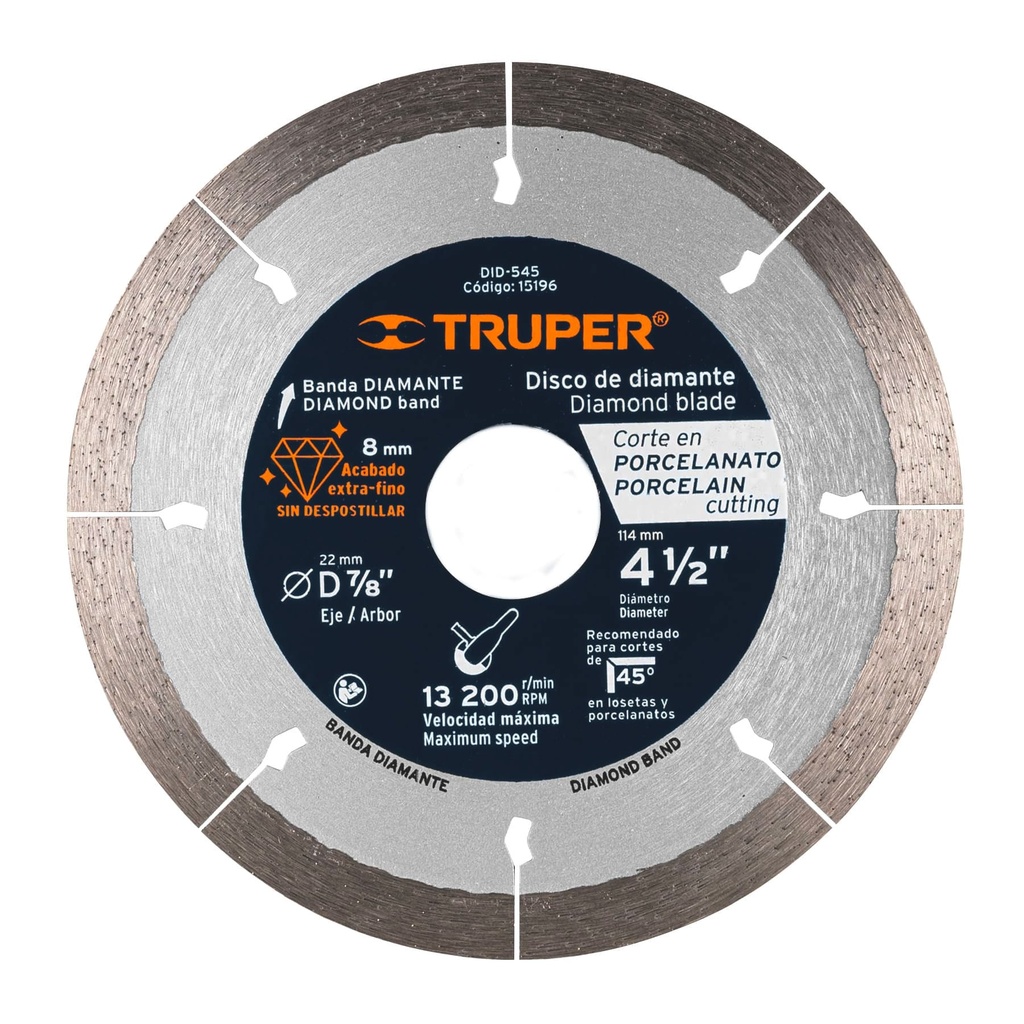DISCO DIAMANTE 4 1/2*1.3MM CORTE PORCELANATO TRUPER