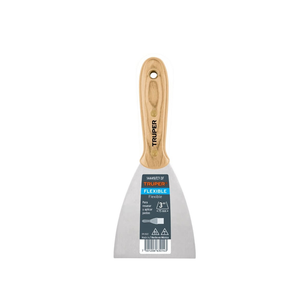 [14449] ESPATULA FLEXIBLE 3 PLG CON MANGO DE MADETA TRUPER