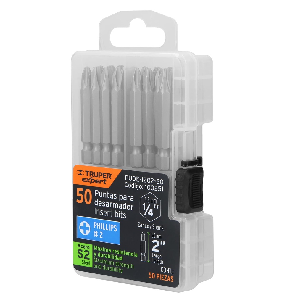 [100251] ESTUCHE CON 50 PUNTAS DE CRUZ PH2 LARGO 2 PLG. TRUPER EXPERT