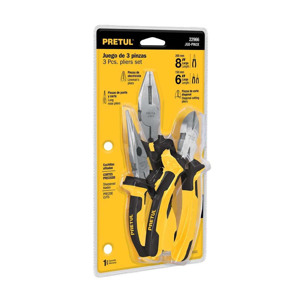 [22966] JUEGO DE 3 PINZAS 3 MANGO COMFORT GRIP, PRETUL