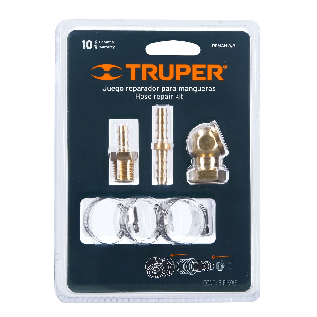[19021] JUEGO DE 6 PIEZAS P/REPARAN MANGUERAS 3/8 NPT TRUPER