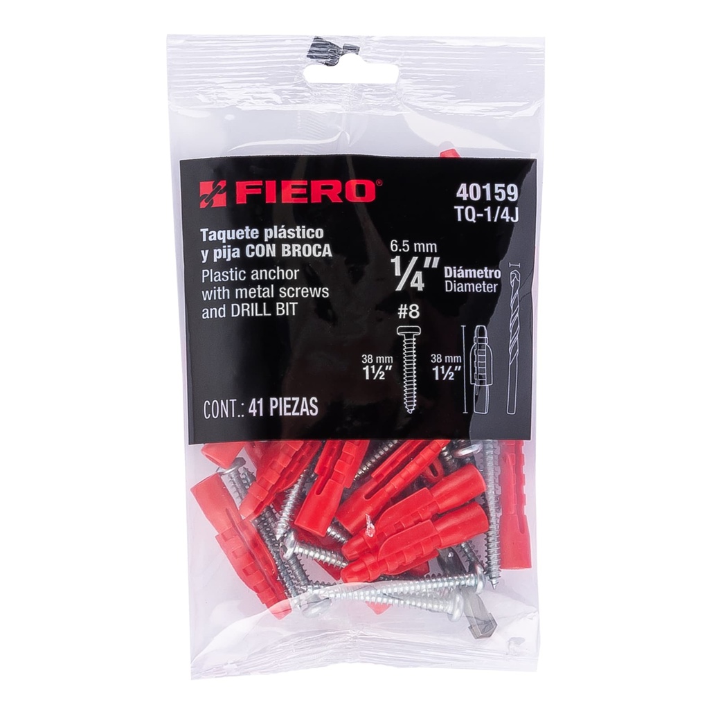 [40159] KIT 20 TAQUETES 1/4 CON TORNILLOS 8*1 BROCA 1/4 FIERO